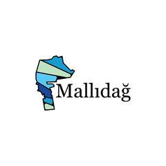 Map of Mallidag on White isolated background, with named regions and travel icons design template