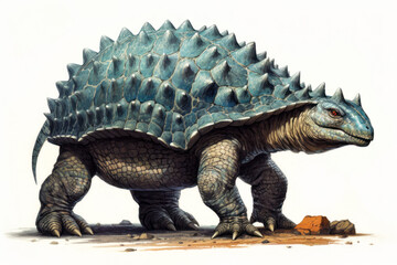 Obraz premium Ankylosaurus dinsoaur illustration, white background. Generative AI