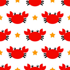 Cute crab and stars vector pattern