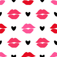 lips and hearts seamless vector pattern