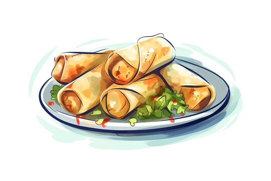 Egg rolls illustration. Food illustration. Generative AI
