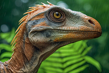 Velociraptor dinosaur portrait. Generative AI