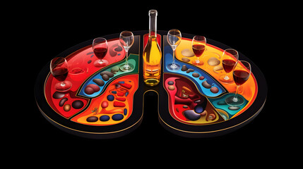 Kidney-shaped plate with drinks on it