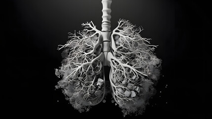 Lungs affected by smoking on a dark background