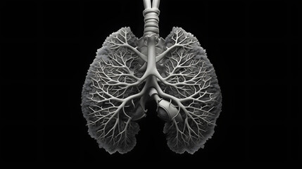 Human lungs detailed anatomy on a black background