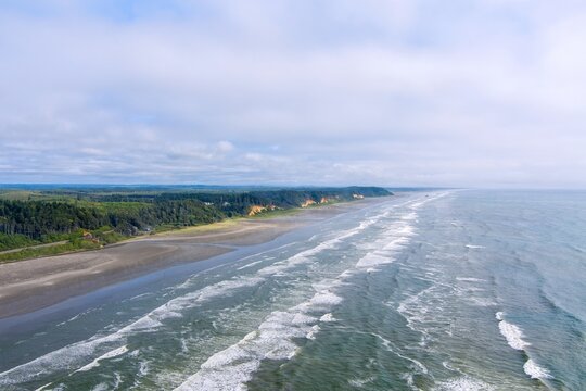 Aerial view of Pacific Beach at Seabrook, Washington in June 