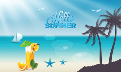 Fototapeta na wymiar summer vector background with beach illustrations for banners, cards, flyers, social media wallpapers, etc.