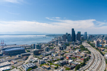 Fototapeta premium Aerial view of Seattle, Washington on a sunny day in June