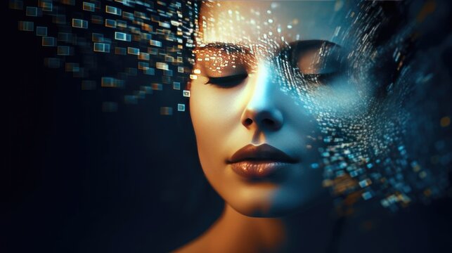 Fototapeta Ai. Digital technology. Big data. Wave. Copyspace for your text. Generative ai