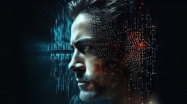 Fototapeta Ai. Digital technology. Big data. Wave. Copyspace for your text. Generative ai