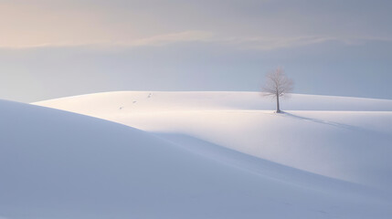 Obraz premium Winter's Tranquility: A Minimalist Tree in a Snowy Landscape. Generative AI