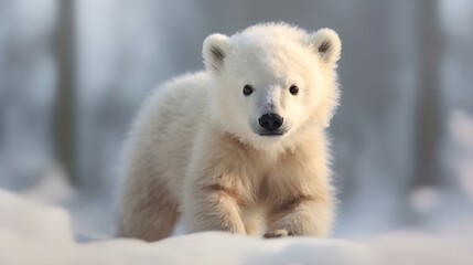 Obraz na płótnie Canvas Cute Polar Bear Cub enjoys the Snow