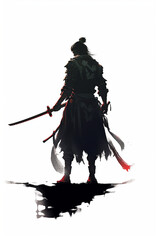Illustration of a samurai with his shadow in Japanese art style