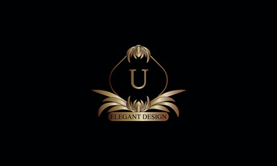 Letter U emblem calligraphic monogram template. Luxury elegant logo design. Vector illustration for projects for cafes, hotels, heraldry, restaurants, boutiques