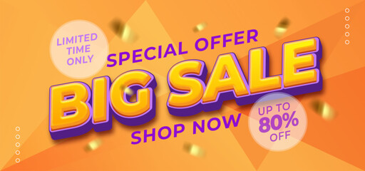 vector big sale banner template design with 3d style editable text effect