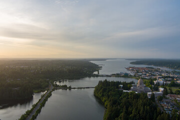 Aerial view of Olympia at sunset