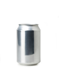 Real aluminum can for soda or beer, front view for packaging or mock-up, isolated on white background