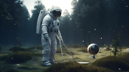 Astronaut playing golf