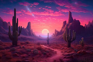 Sunset in the desert. Generative AI.