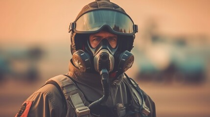 Fighter pilot at airfield on mission standby. Generative Ai
