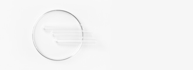 Empty conical Petri dish with empty flasks on a light background. View from above.