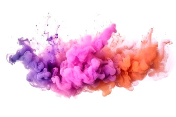 Abstract colorful smoke, pink, blue, orange, and purple smoke bombs isolated on the white background. Abstract colored background, created with Generative AI technology
