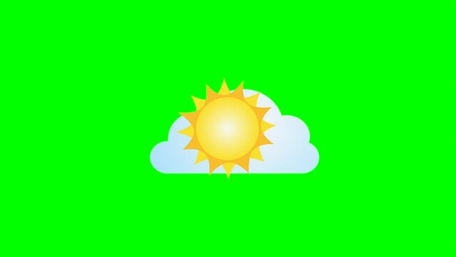 Cartoon simple sun rotation icon on cloud background green screen insert, chroma key green screen graphics motion weather icon. stock video 3D animation. Super high resolution.