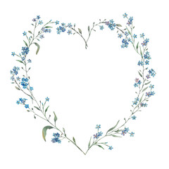 Fototapeta na wymiar wreath in the shape of a heart of delicate tender-me-nots