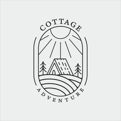 cabin cottage house logo line art vector illustration template graphic design