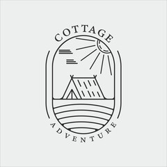 cabin cottage house logo line art vector illustration template graphic design