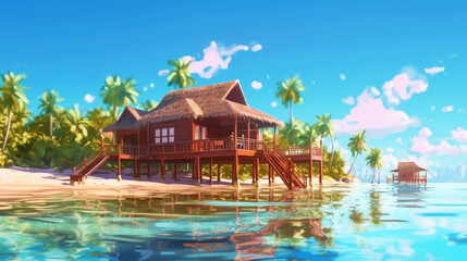 Obraz premium Seaside Serenity: Captivating Beauty of a Tropical Beach Cottage