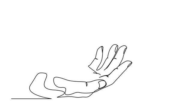 Single continuous line of hands holding tree leaf. Plant leaves grow planet Earth seedling eco natural concept design sketch drawing vector illustration art
