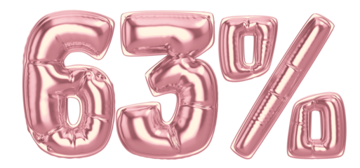 63 Percent Gold Balloon 3D Number
