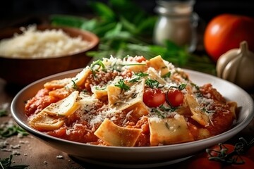 Ravioli with tomato sauce, Steaming hot food (Ai generated)