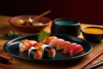 Nigiri sushi with soy sauce (Ai generated)