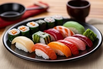 Nigiri sushi with soy sauce (Ai generated)