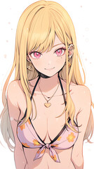 hand drawn cartoon anime cool swimsuit girl illustration in summer	
