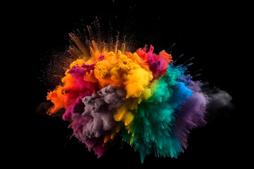 Generative AI illustration of powders exploding with the colors of the rainbow.LGTB