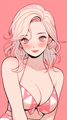 hand drawn cartoon anime cool swimsuit girl illustration in summer	
