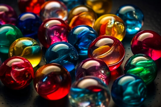 Generative AI illustration of Background of round colored glass marbles