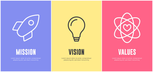 Mission, Vision and Core Values Banner Template Flat Vector Icon