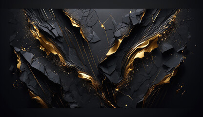 Black and gold marble texture background. Abstract design, 4k wallpaper. AI