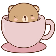 Cute bear with favorite food and drink