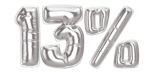 13 Percent Silver Balloon 3D Number