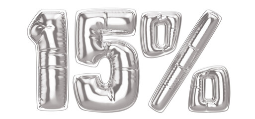 15 Percent Silver Balloon 3D Number