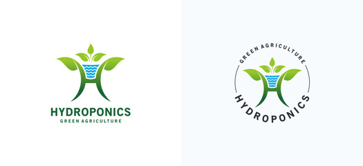 Green hydroponic plant logo design with modern H letter icon concept