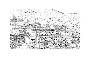 Building view with landmark of  Pueblo is a city in Colorado. Hand drawn sketch illustration in vector.