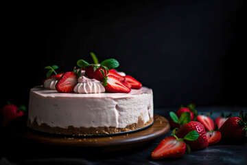 cheesecake with strawberries,cake with strawberries,Middle shot of vanilla strawberry cheesecake food Photograp