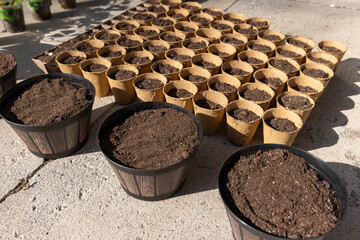 Soil in planting containers and peat pots
