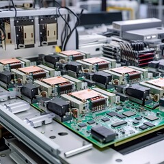 Electronic circuit board closeup. Electronic circuit board at factory of product electronic part. Technology background-Generative AI